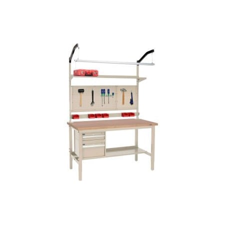 Global Equipment 72"W x 36"D Production Workbench - Shop Top Square Edge Complete Bench - Tan 319348TN